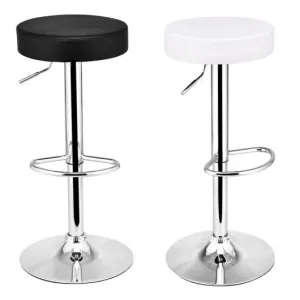 1 PC Round Leather Seat Chrome Leg Adjustable Hydraulic Swivel Bar Stool-White
