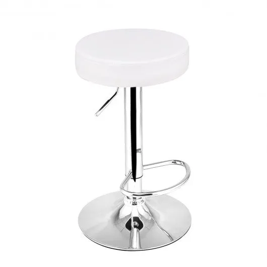 1 PC Round Leather Seat Chrome Leg Adjustable Hydraulic Swivel Bar Stool-White