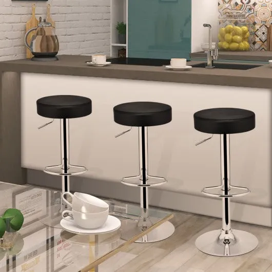 1 PC Round Leather Seat Chrome Leg Adjustable Hydraulic Swivel Bar Stool-White