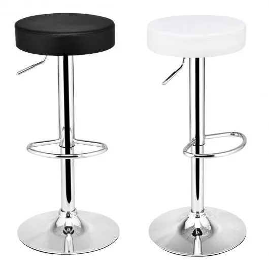 1 PC Round Leather Seat Chrome Leg Adjustable Hydraulic Swivel Bar Stool-White