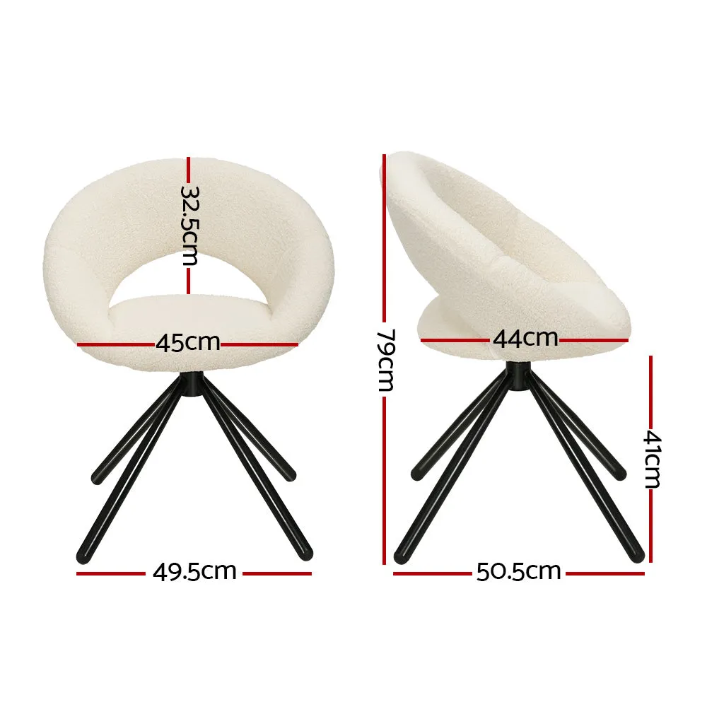 2 Swivel Sherpa Upholstered Dining Chairs, Beige - Artiss