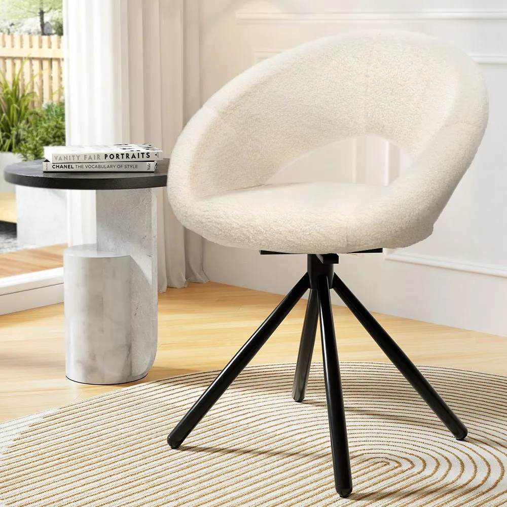 2 Swivel Sherpa Upholstered Dining Chairs, Beige - Artiss