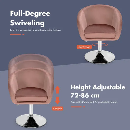 360 Degree Swivel Makeup Stool Accent Chair with Round Back and Metal Base-Pink