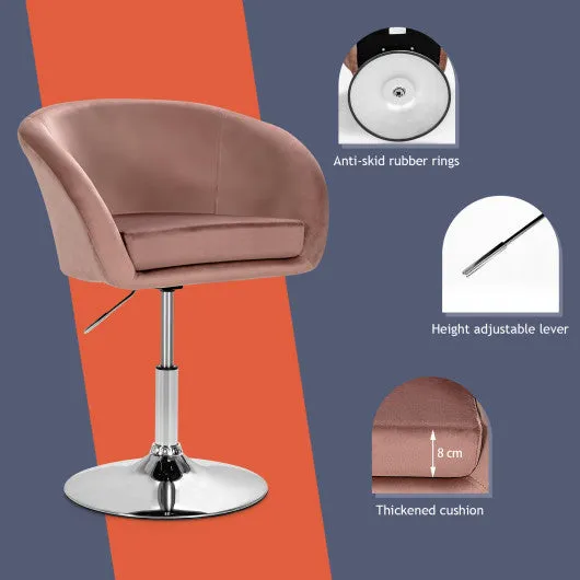 360 Degree Swivel Makeup Stool Accent Chair with Round Back and Metal Base-Pink