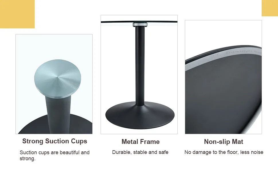 42" Round Glass Dining Table Set with 6 Leather Chairs, Black Metal Base-Legs