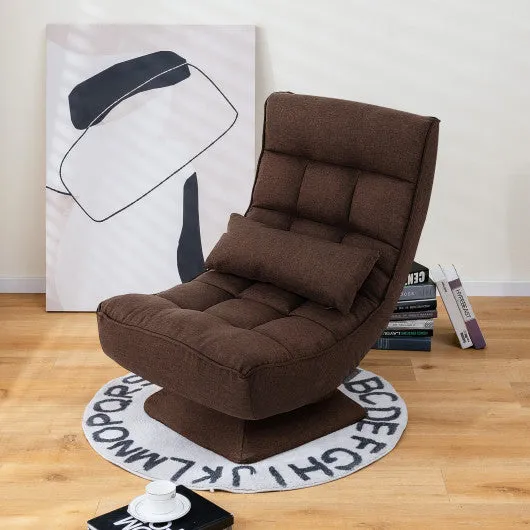 5-Level Adjustable 360° Swivel Floor Chair with Massage Pillow-Brown