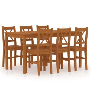 7 Piece Dining Set Pinewood Honey Brown