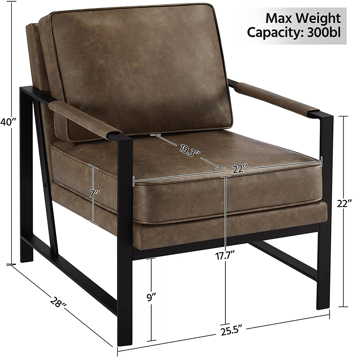 Accent Chair Set Upholstered Retro Arm Chair with Metal Legs