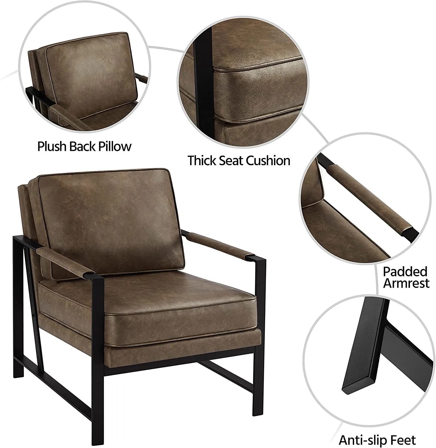 Accent Chair Set Upholstered Retro Arm Chair with Metal Legs