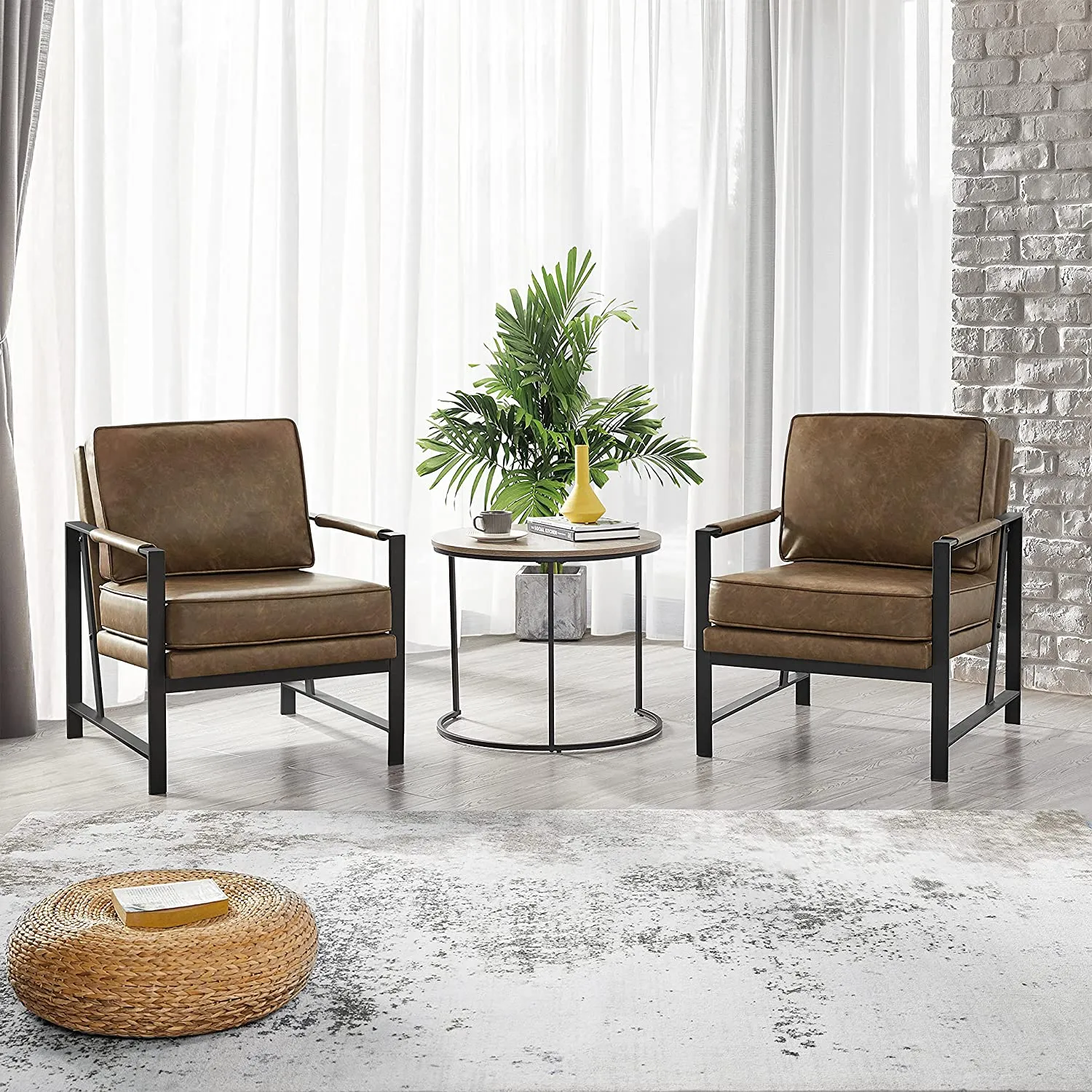 Accent Chair Set Upholstered Retro Arm Chair with Metal Legs
