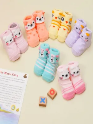Adorable Animal Print Anti-Skid Socks Set for Baby Girls