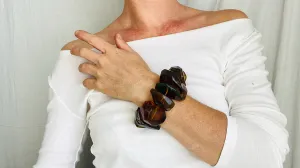 Amber and Sterling Silver Beaded Bracelet. Faceted. Chunky