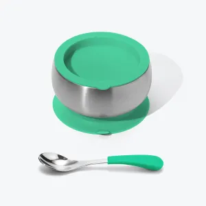 Avanchy Stainless Steel Baby Bowl With Spoon Combo   Air Tight Lid - Green