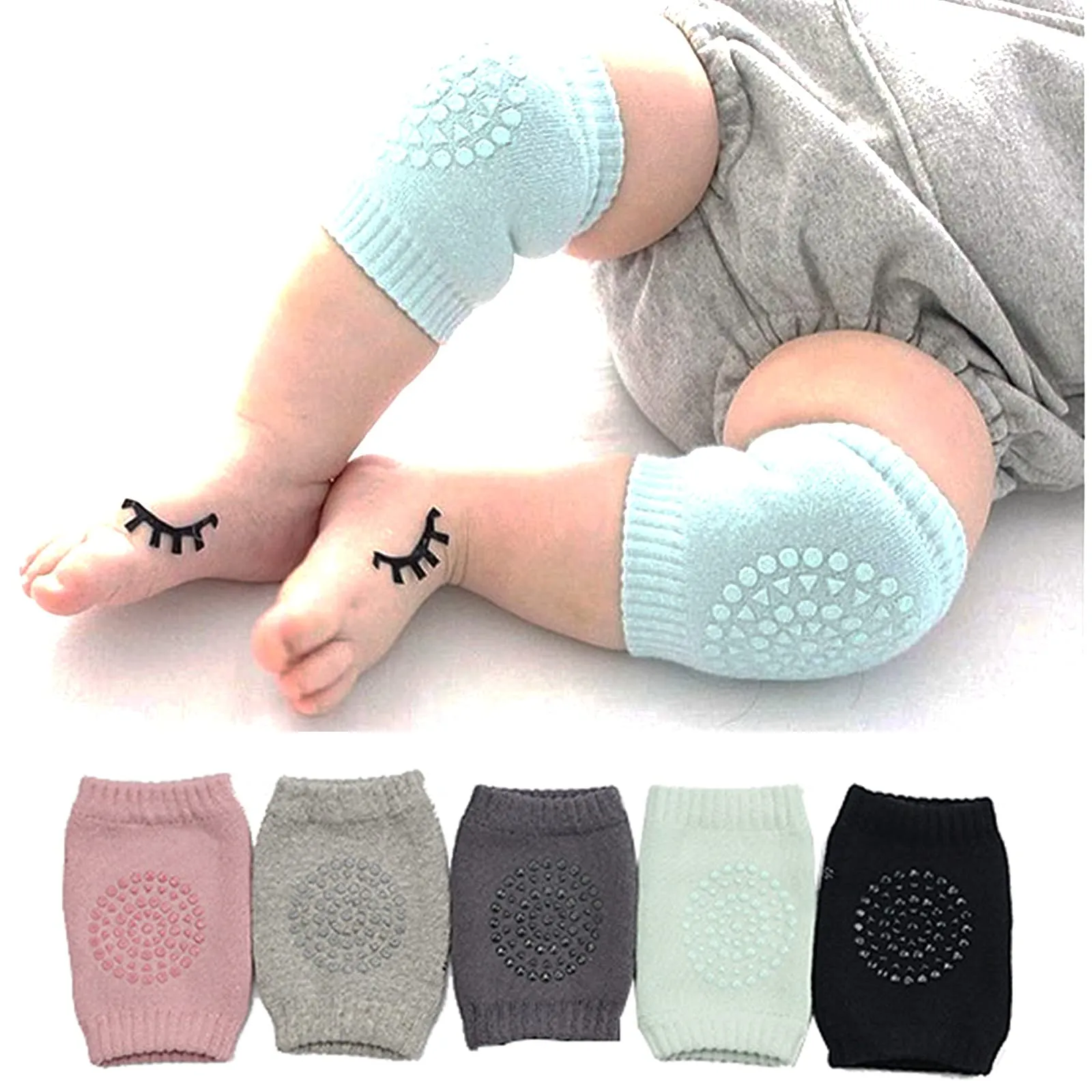 Baby Crawling Non-Slip Knees Baby Knee Pads Baby Protective Socks Baby Leg Warmers (5 Pairs)