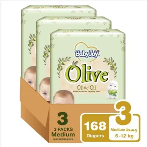 Baby Joy Olive Diapers Mega Box - Size 3 - Medium - 6-12 kg - 168 Diapers