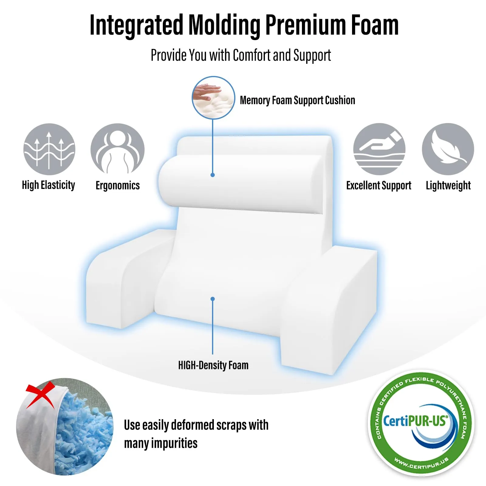 Back Support for Relaxing Lightweight Bed Reading Pillow with Arms