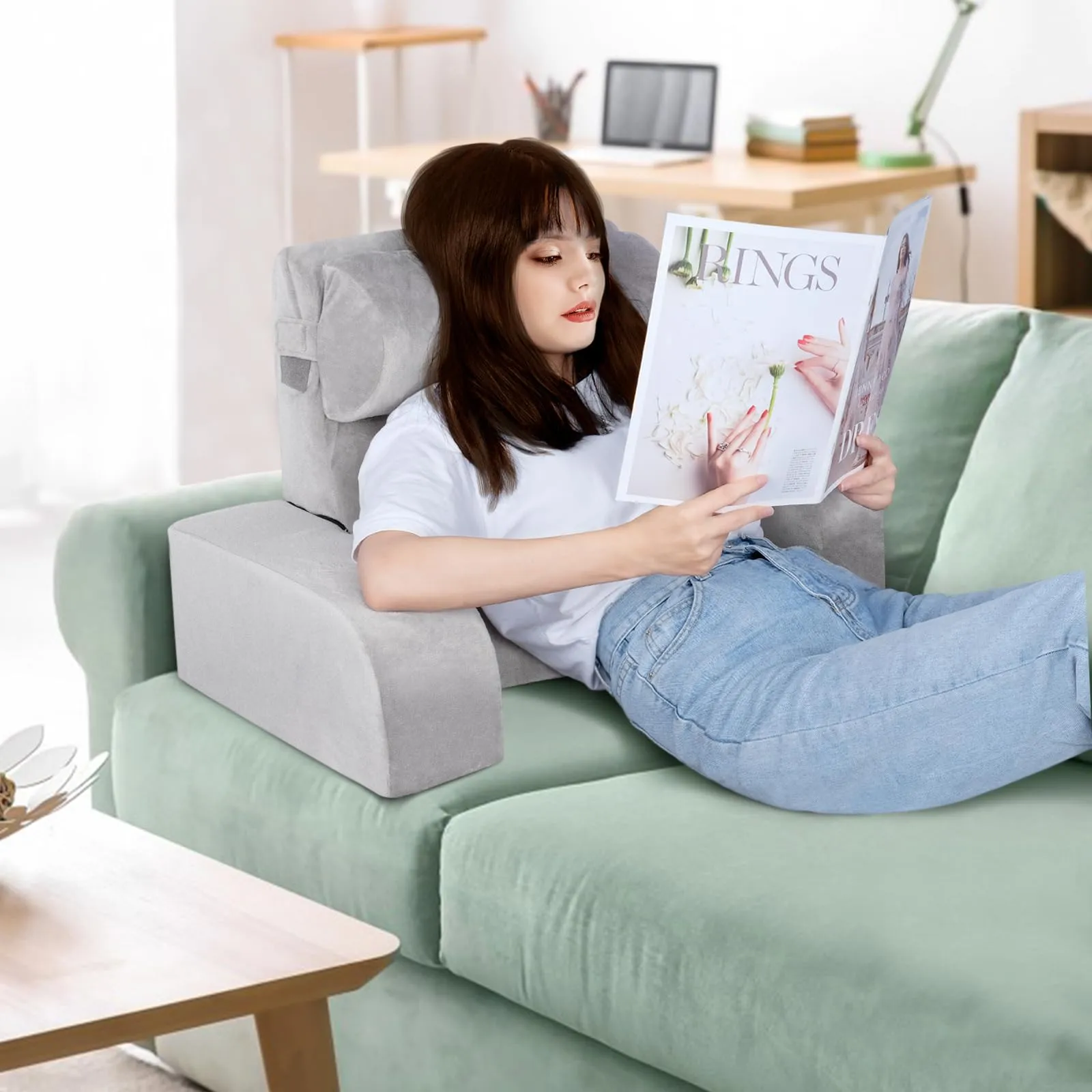 Back Support for Relaxing Lightweight Bed Reading Pillow with Arms