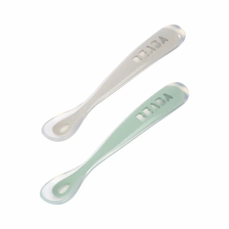 Beaba First Stage Silicone Spoons Set of 2 - Velvet Grey / Sage Green