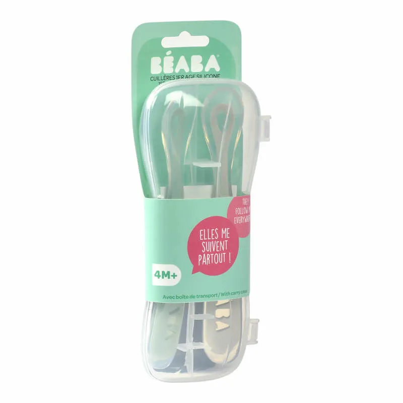 Beaba First Stage Silicone Spoons Set of 2 - Velvet Grey / Sage Green