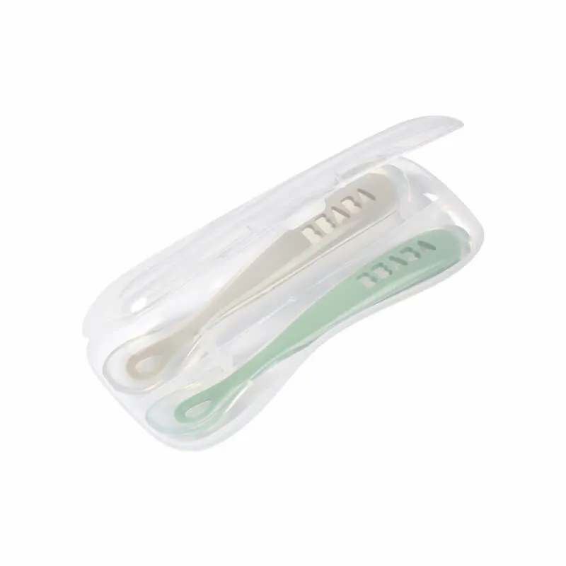 Beaba First Stage Silicone Spoons Set of 2 - Velvet Grey / Sage Green