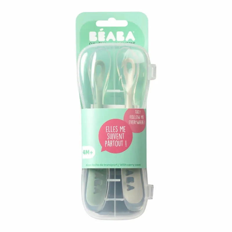 Beaba First Stage Silicone Spoons Set of 2 - Velvet Grey / Sage Green