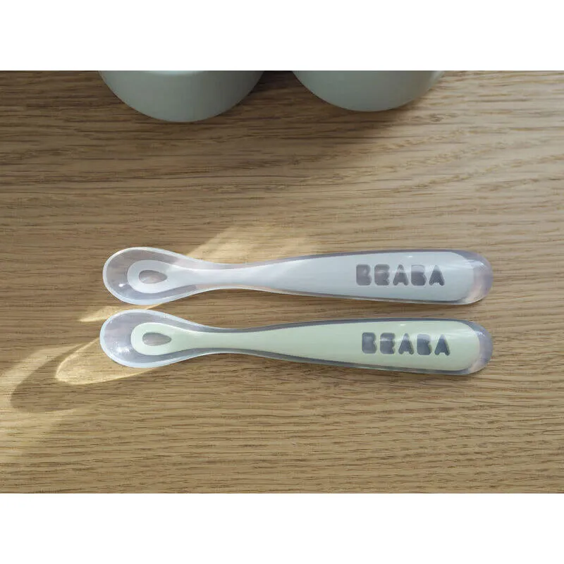 Beaba First Stage Silicone Spoons Set of 2 - Velvet Grey / Sage Green