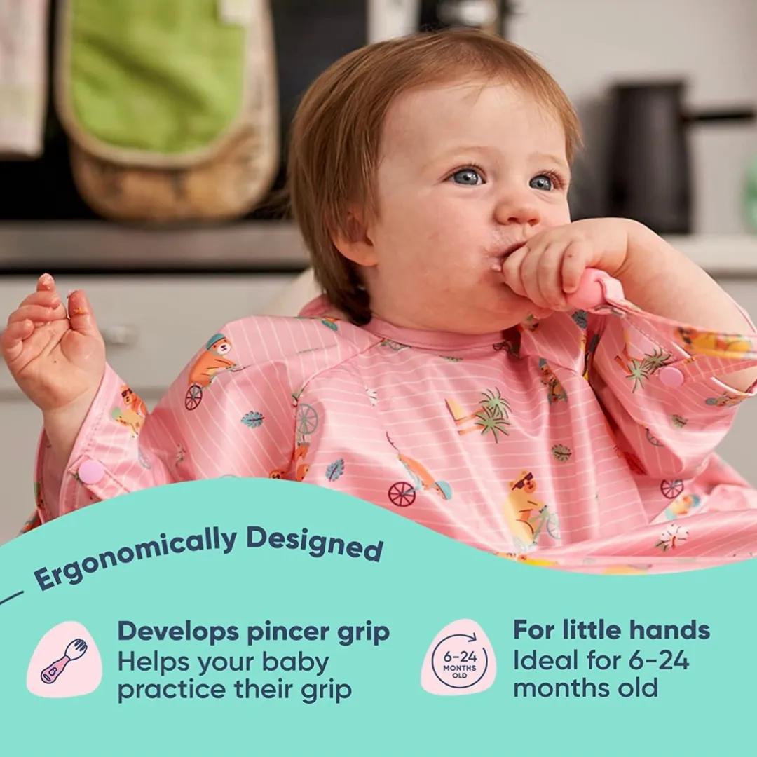 Bibado Handi Cutlery- Attachable Weaning Cutlery Set Teddy Bear Pink