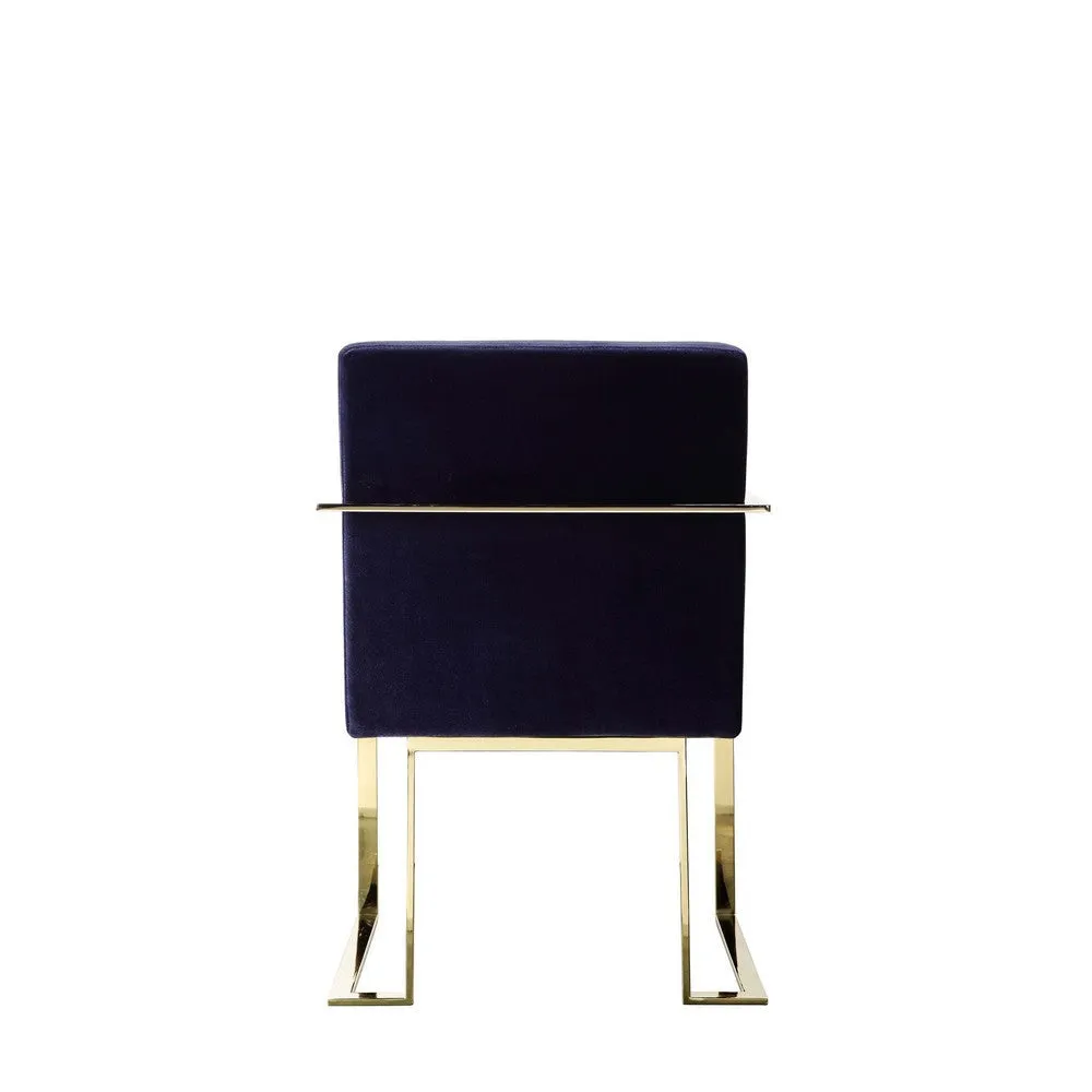 Boly 22 Inch Dining Side Chair Armchair, Navy Blue Velvet, Gold Steel Frame By Casagear Home