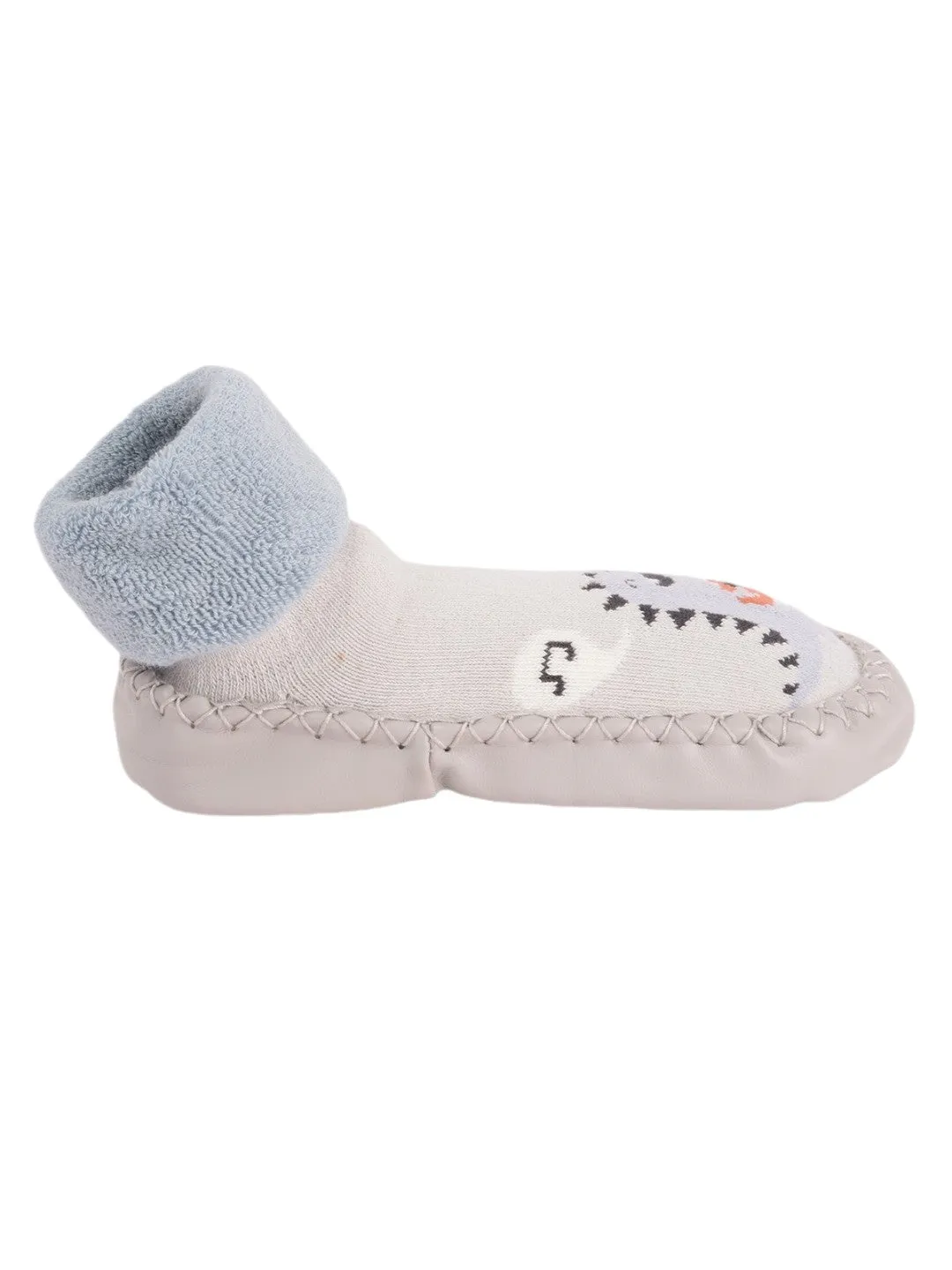 Boys Dinosaur Face Socks – Soft Grey and Blue Design
