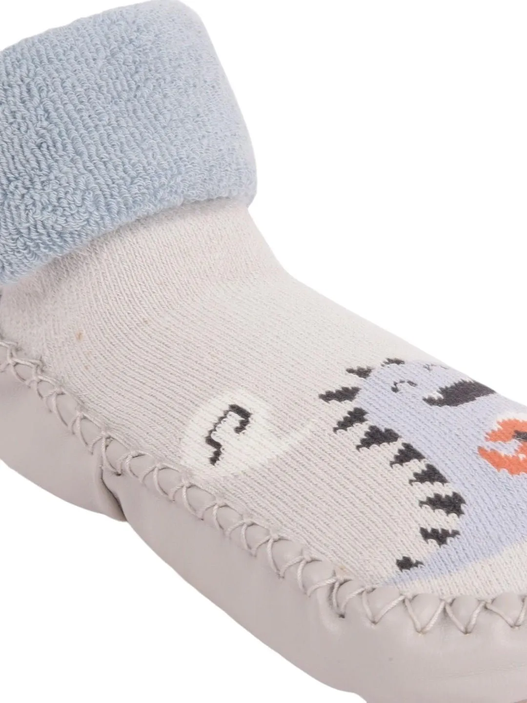 Boys Dinosaur Face Socks – Soft Grey and Blue Design