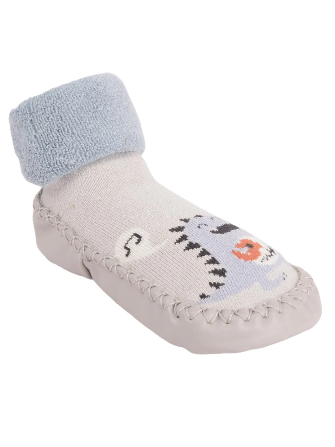 Boys Dinosaur Face Socks – Soft Grey and Blue Design