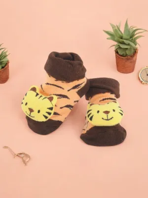 Charming Baby Socks with Cute 3D Tiger Face and Striped Design