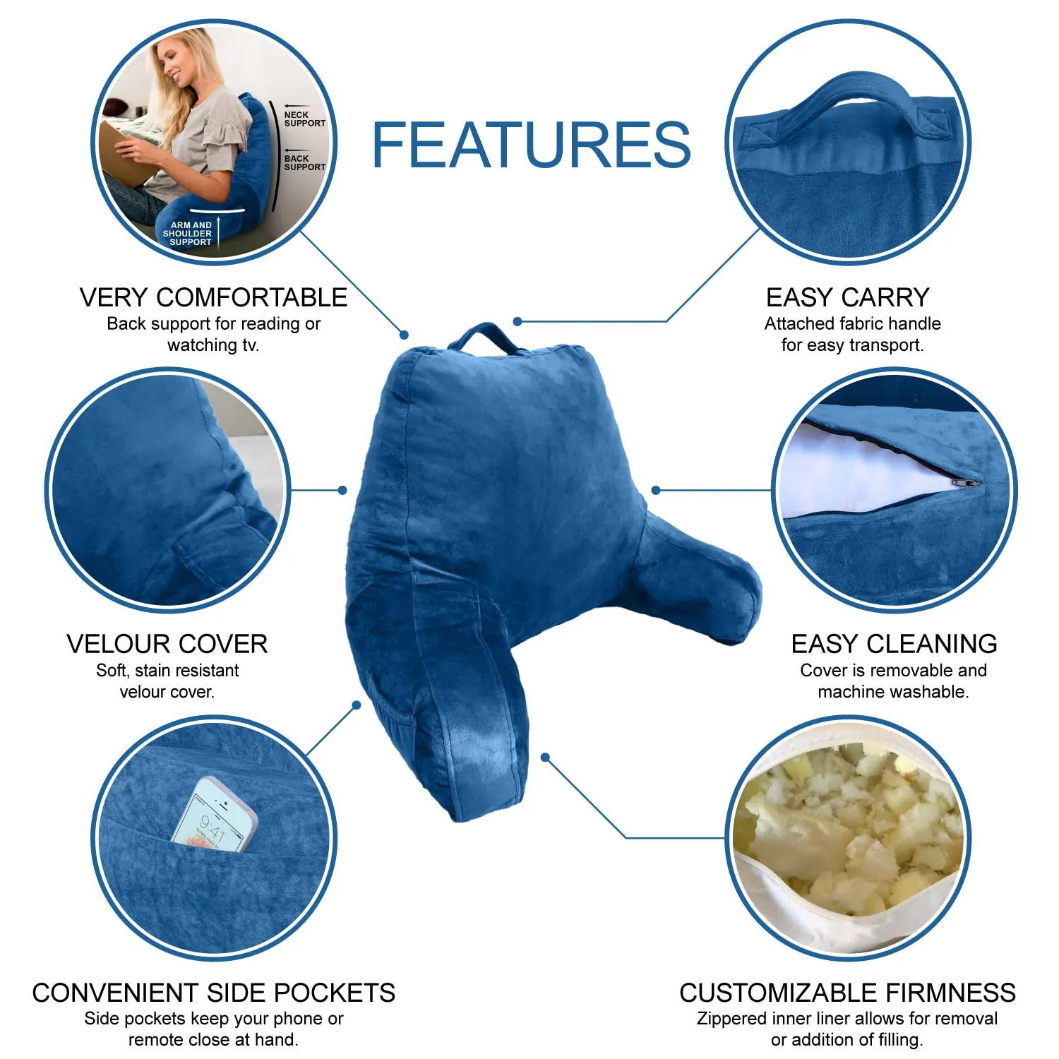 Comfort Cloud Reading Pillow Bed Wedge Large Adult for Back Support