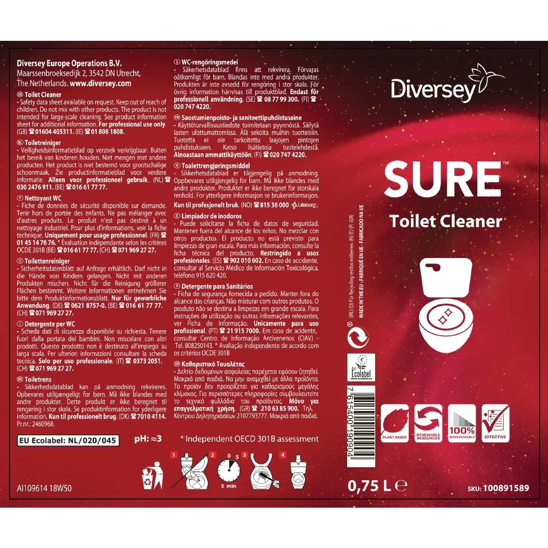 CX827 SURE Toilet Cleaner Ready To Use 750ml