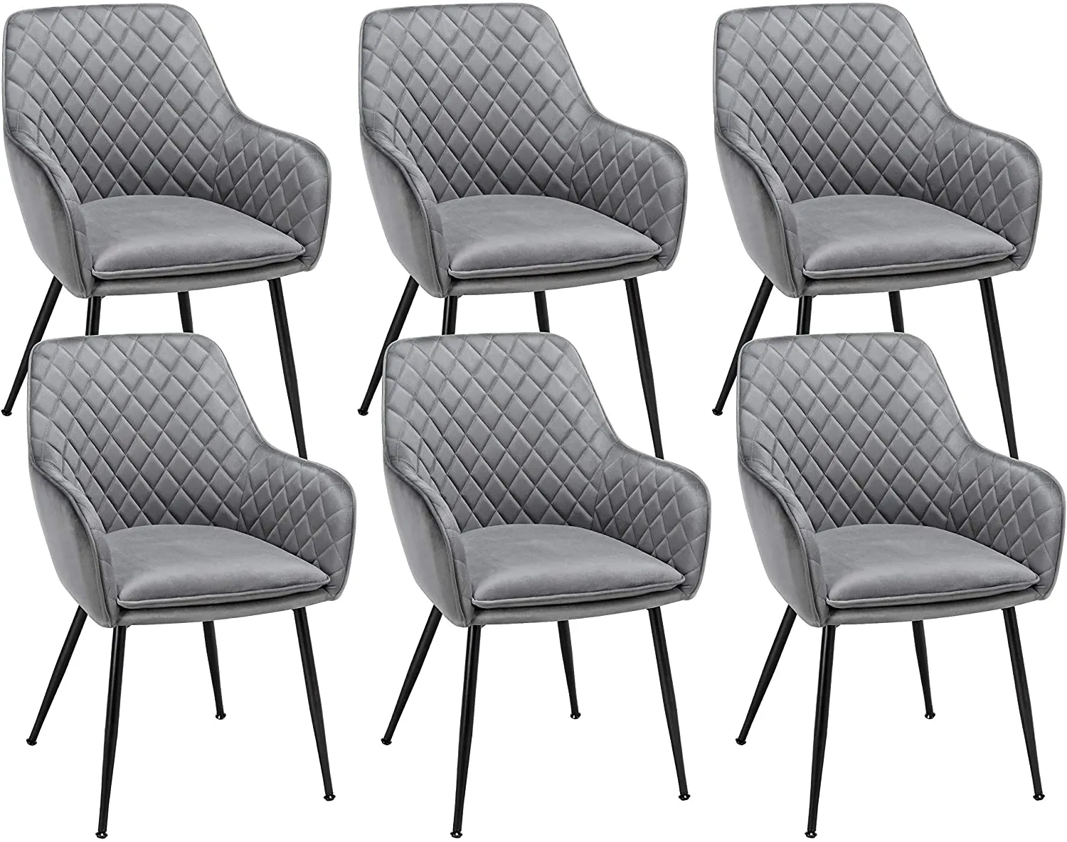 Dining  Velvet Armchairs Steel Legs Upholstered Gray, 6PCS
