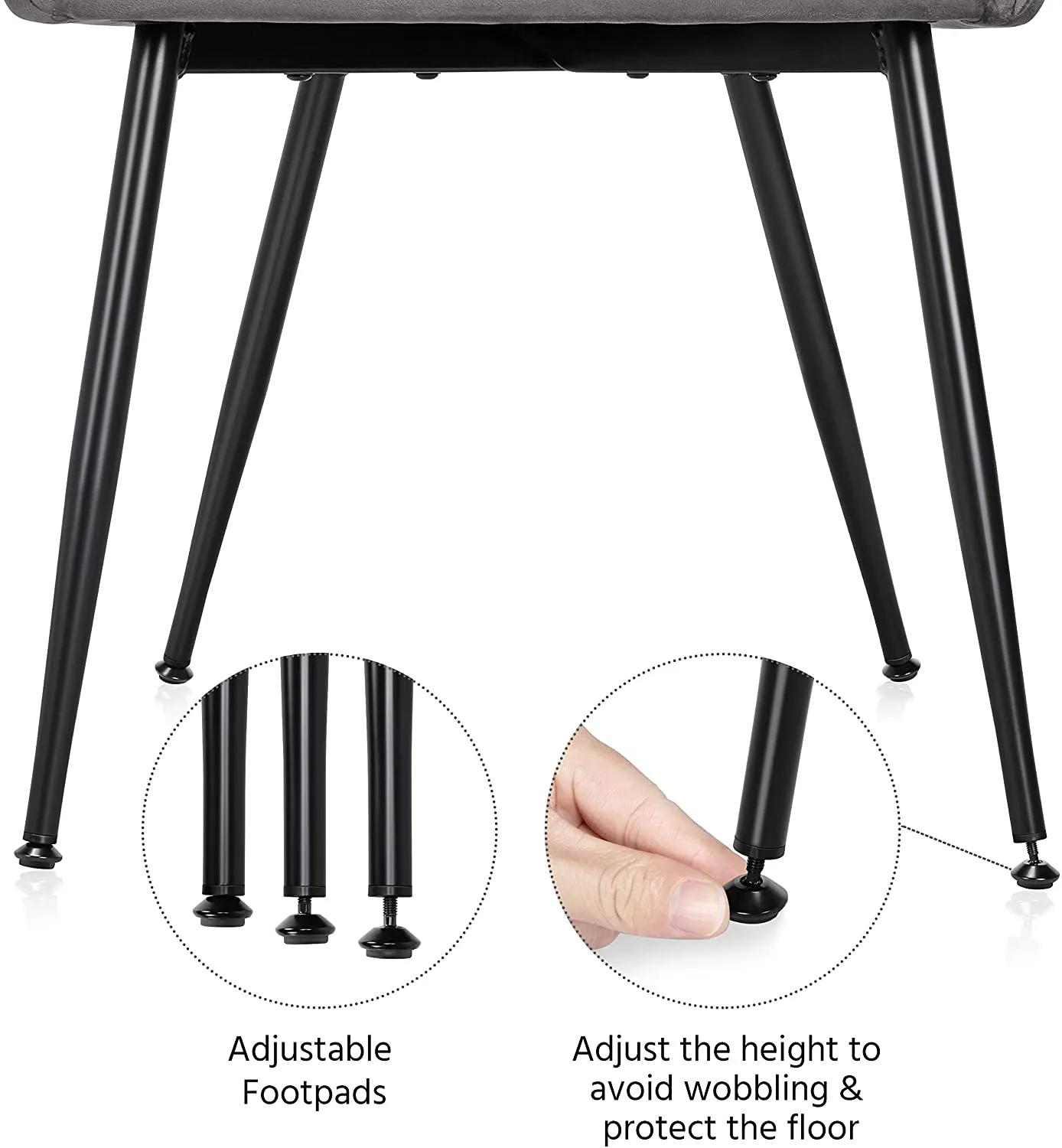 Dining  Velvet Armchairs Steel Legs Upholstered Gray, 6PCS