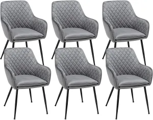 Dining  Velvet Armchairs Steel Legs Upholstered Gray, 6PCS