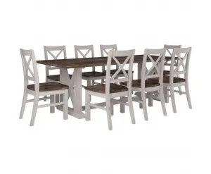 Erica 9pc Dining Set 240cm Table 8 Chair Solid Acacia Wood Timber Brown White