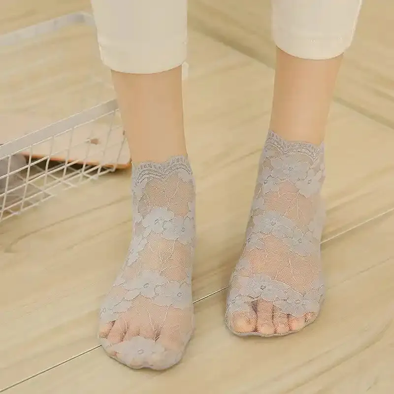Floral Lace Mesh Socks Short Soft Cotton Non-slip Socks