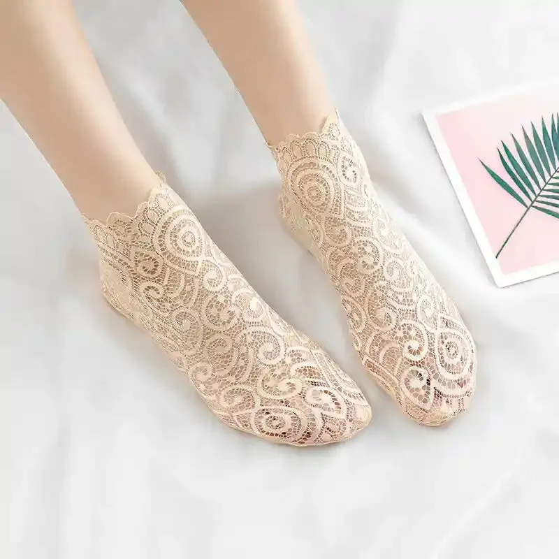 Floral Lace Mesh Socks Short Soft Cotton Non-slip Socks