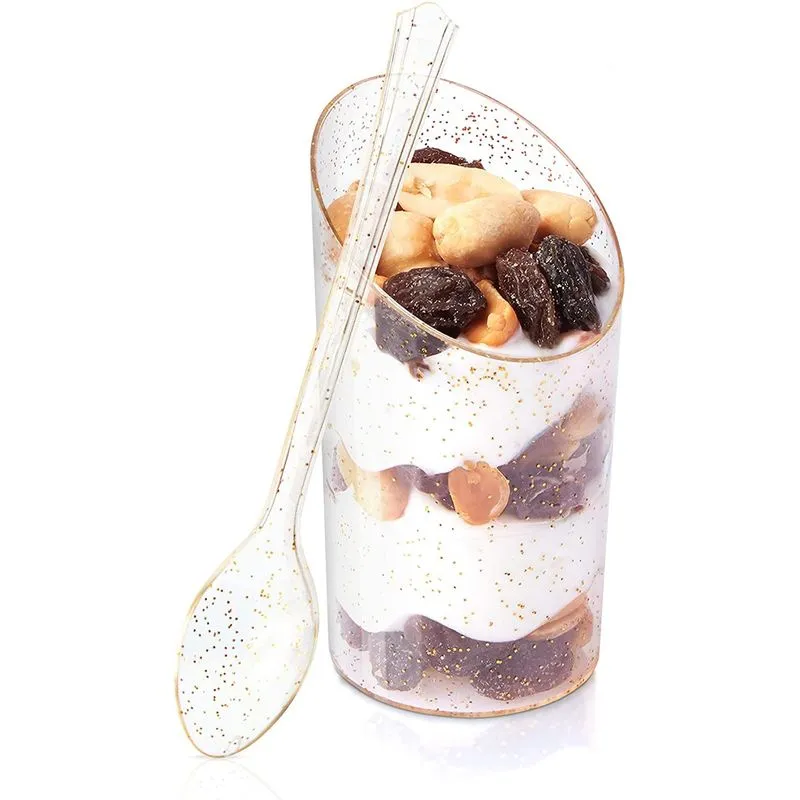 Gold Glitter Mini Dessert Cups with Spoons, Serves 60 (3 oz, 120 Pieces)