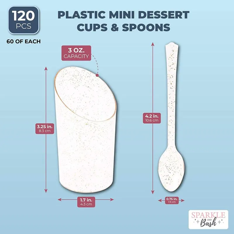 Gold Glitter Mini Dessert Cups with Spoons, Serves 60 (3 oz, 120 Pieces)