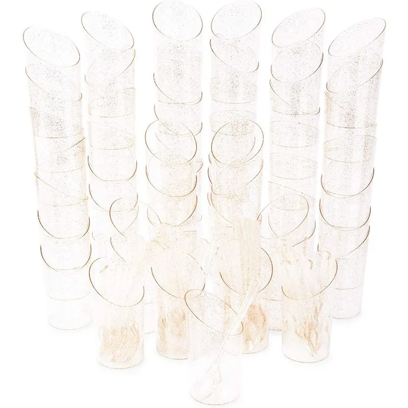 Gold Glitter Mini Dessert Cups with Spoons, Serves 60 (3 oz, 120 Pieces)
