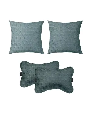 Honeycomb Design Polyester 2 Car Cushions And 2 Neck Rests
