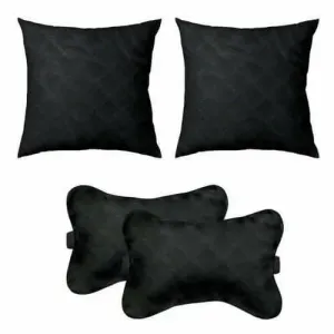 Lushomes Car Cushion Pillows - Neck, Back, and Seat Rest - Embossed Leatherlike Fabric ( Black - "Pack of 4)