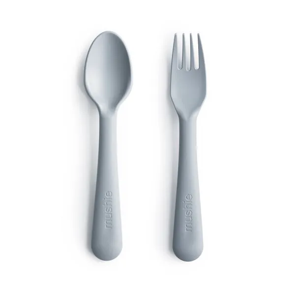 Mushie Fork and Spoon Set Cloud