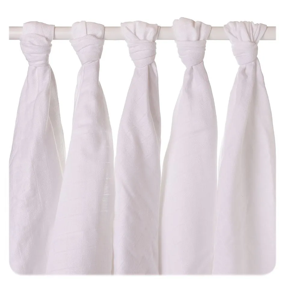 Organic Cotton Old Times Muslins 27.5" x 27.5" - White (5 Pack)