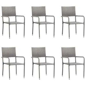 Patio Dining Chairs 6 pcs Stackable Gray Poly Rattan