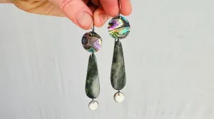 Paua and Serpentine Earrings. Handmade Designer Earrings. 4114