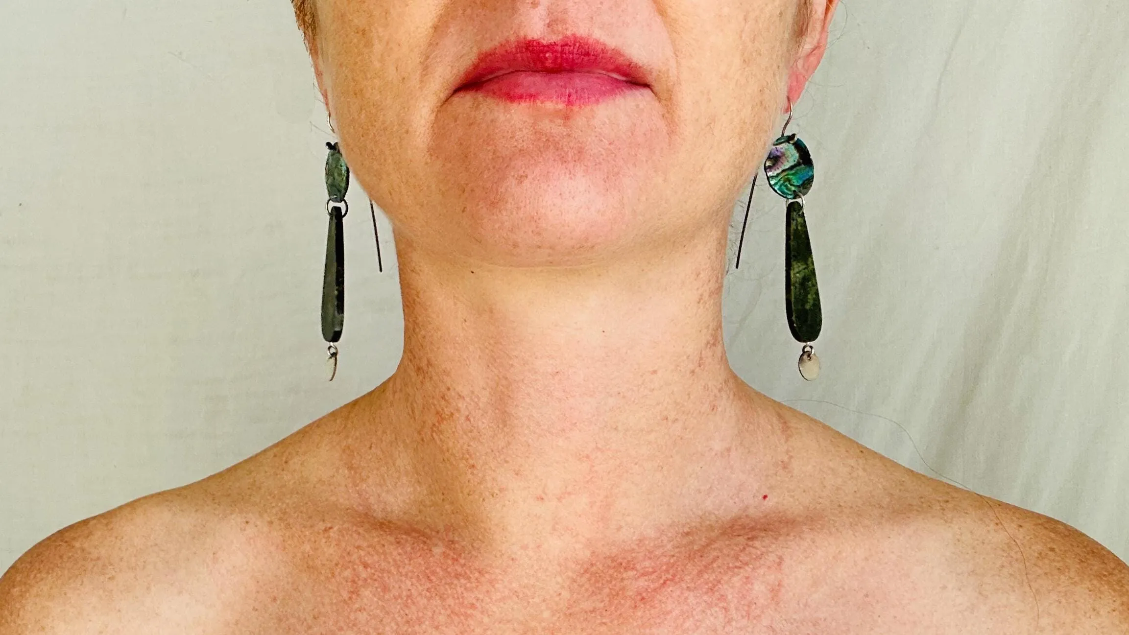 Paua and Serpentine Earrings. Handmade Designer Earrings. 4114